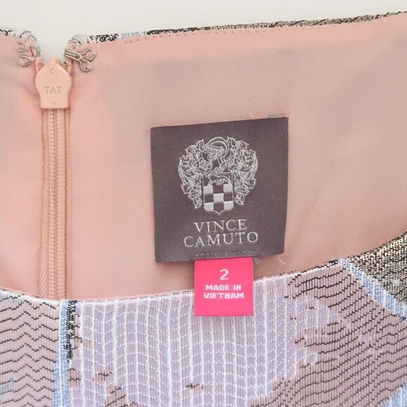 Vince Camuto Pink, Metallic & Black Cap Sleeve Jacquard Fit & Flare Mini Dress 2 - Picture 5 of 8